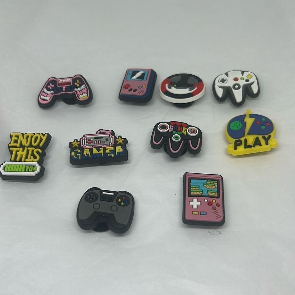 Set of 10 Gamer Shoe Charms – Controllers, Consoles, & Fun Game Icons
